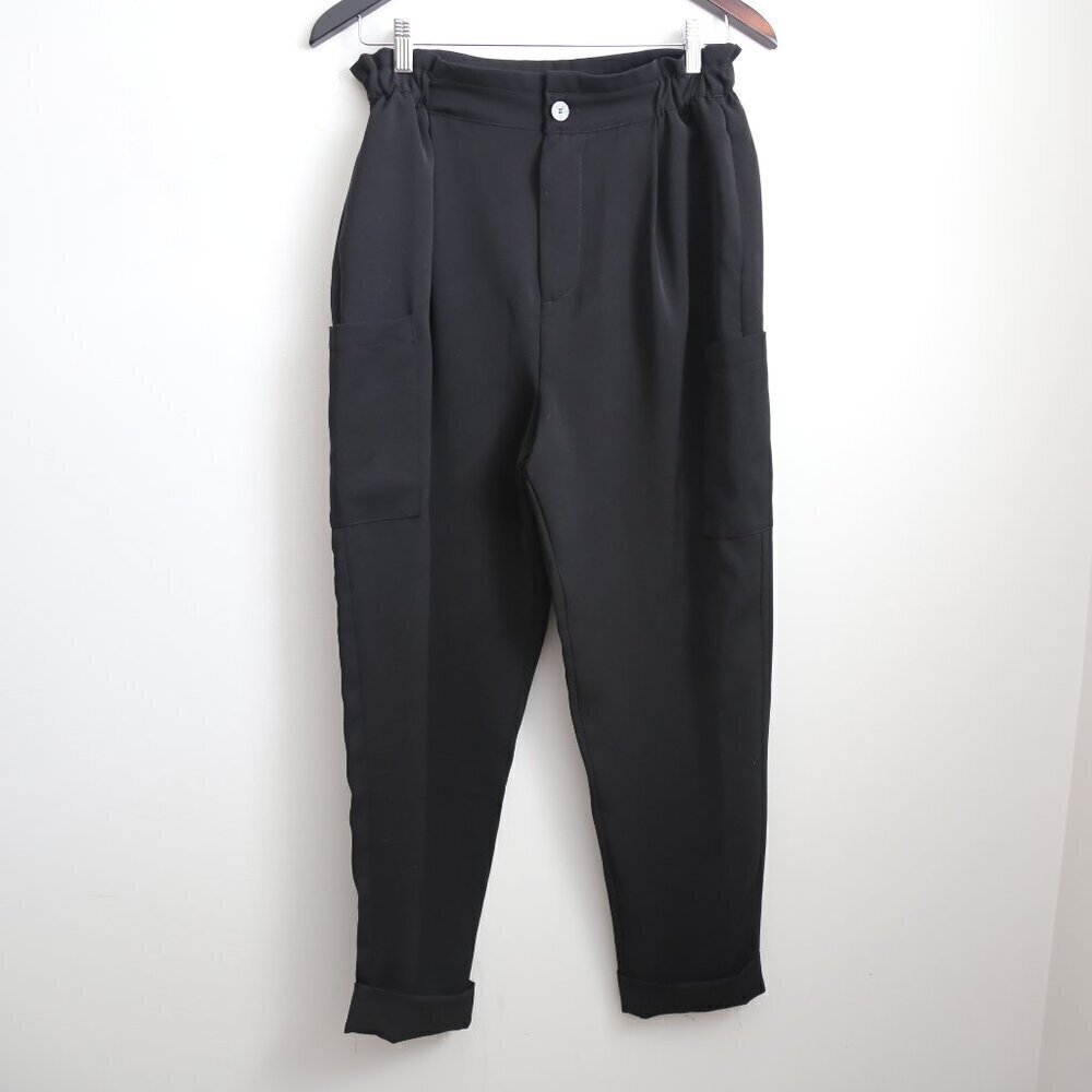 Zara High Waist Pleated Cargo Dress Pants With Oversized Button Detail Size 4